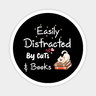 Easily Distracted By Cats And Books Bookworm Magnet